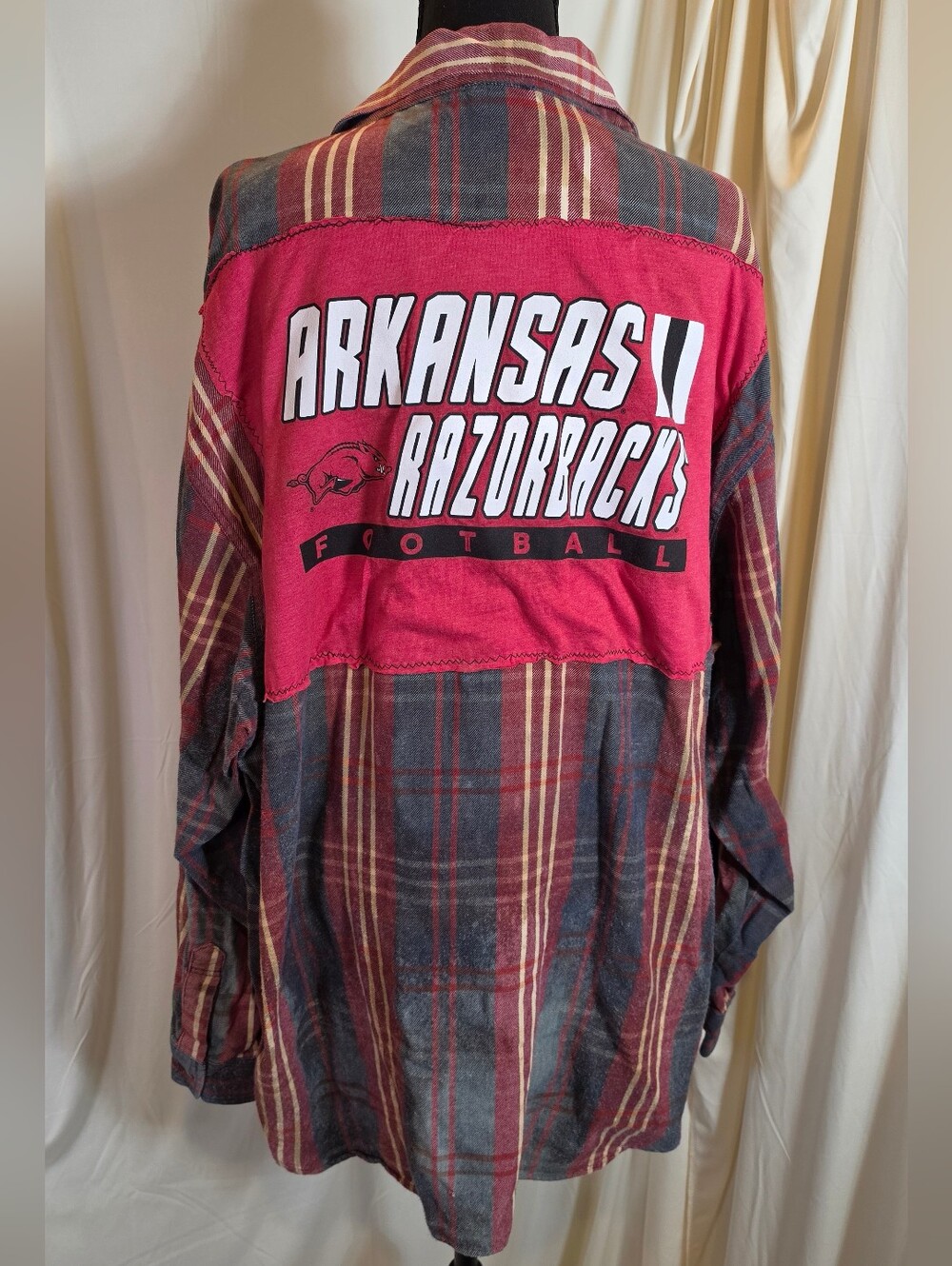 Vintage Guess Jeans Upcycled Bleached Flannel Arkansas Razorbacks Shirt XL